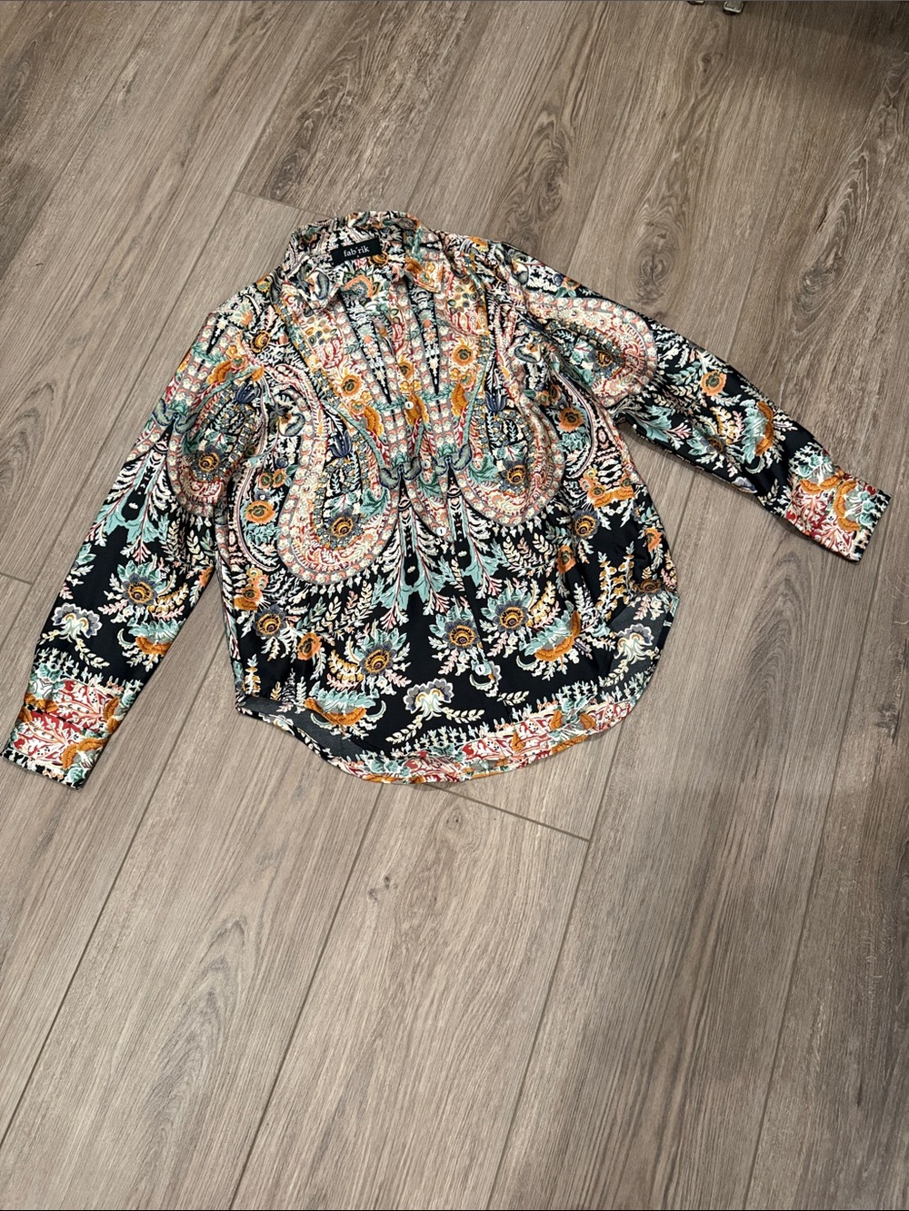 fab'rik Black Paisley Floral Button-Front Blouse